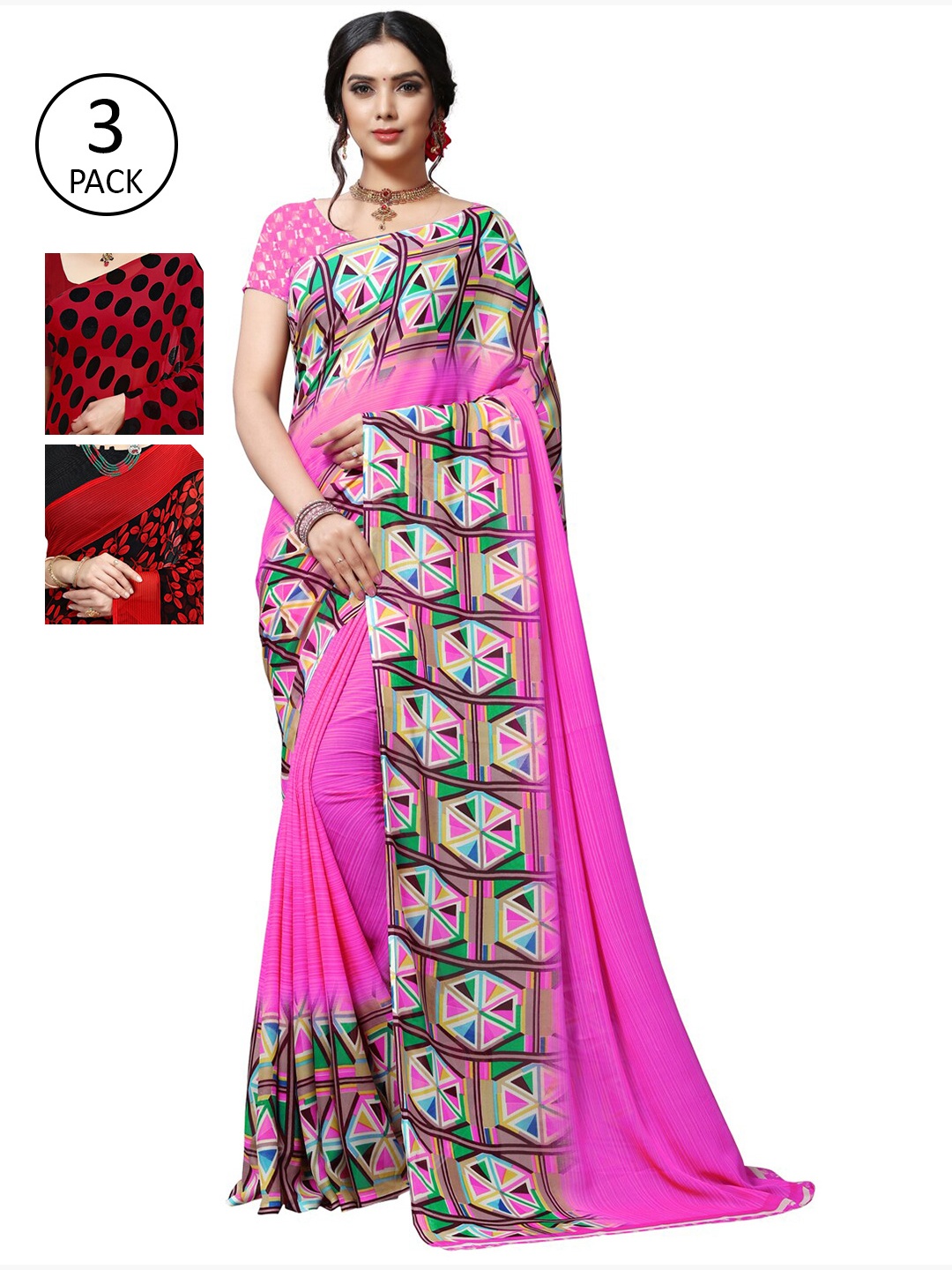 

KALINI Multi Pack of 3 Printed Saree
