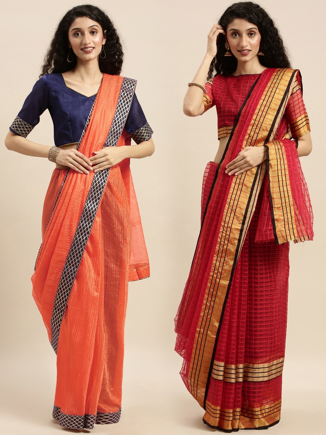 

KALINI Pack Of 2 Saree, Orange