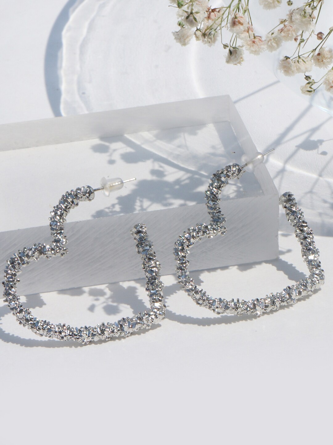 JOKER & WITCH Silver-Toned Heart Shaped Hoop Earrings
