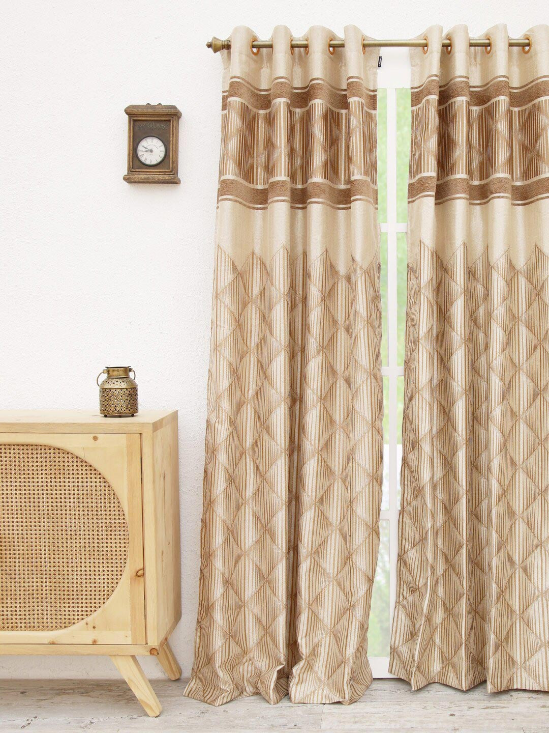 

Ariana Cream & Brown Geometric Room Darkening Door Curtain