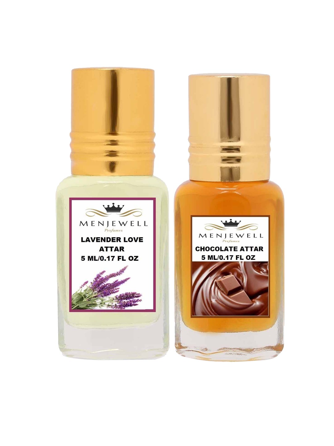 

Menjewell Set Of 2 Lavender Love & Chocolate Attar - 10 ml, Transparent