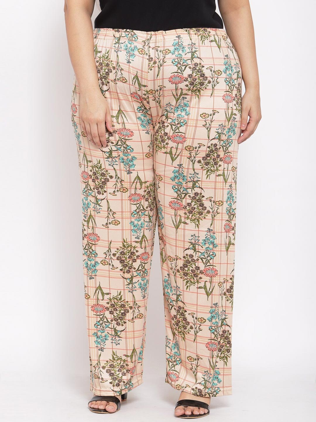 

KLOTTHE Women Peach & Green Floral Printed Palazzos