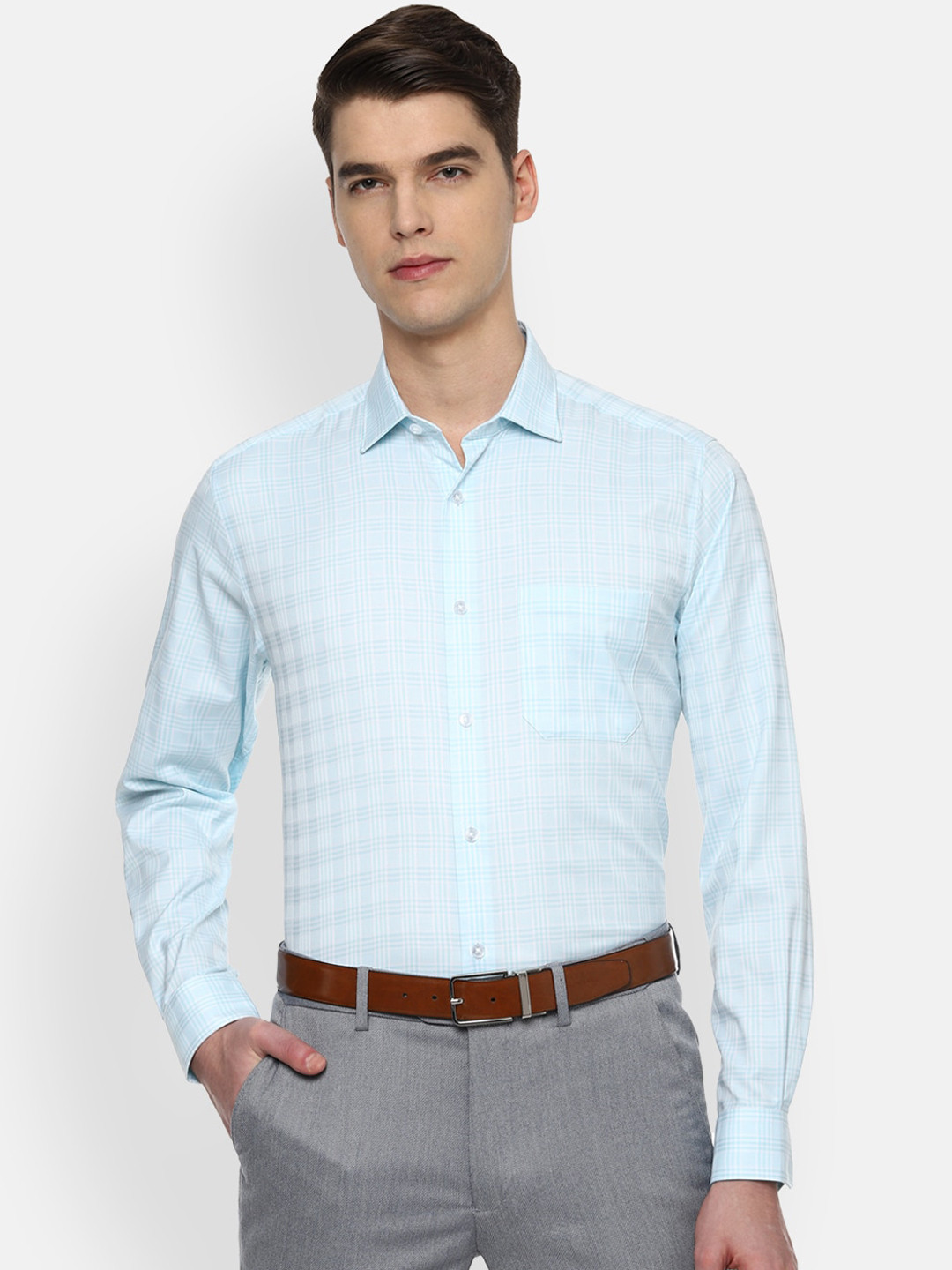 

Louis Philippe Men Blue Slim Fit Checked Formal Shirt
