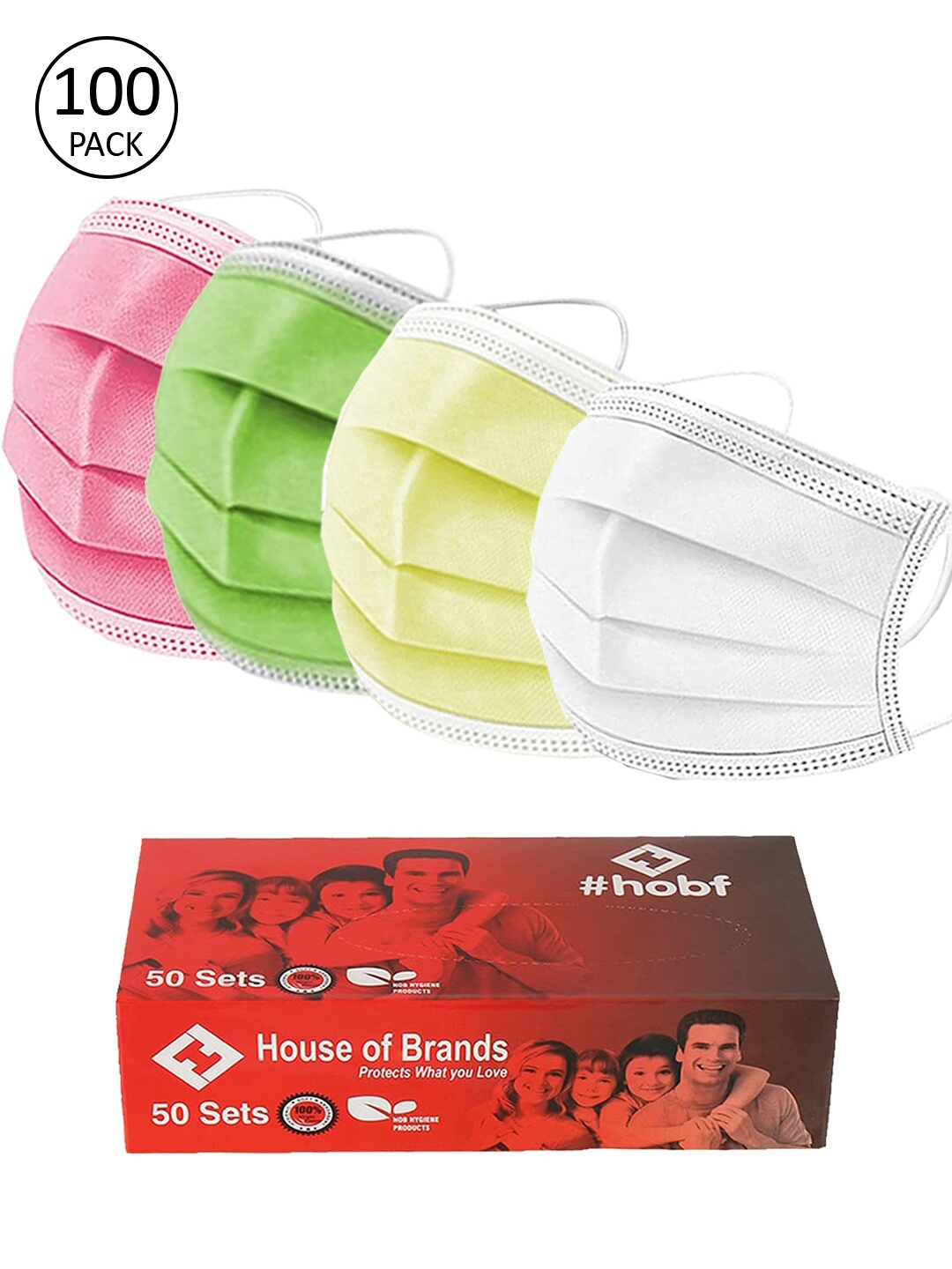

Swiss Design Pack Of 100 Mix Colour 3ply Mask With Nose-Pin, Multi