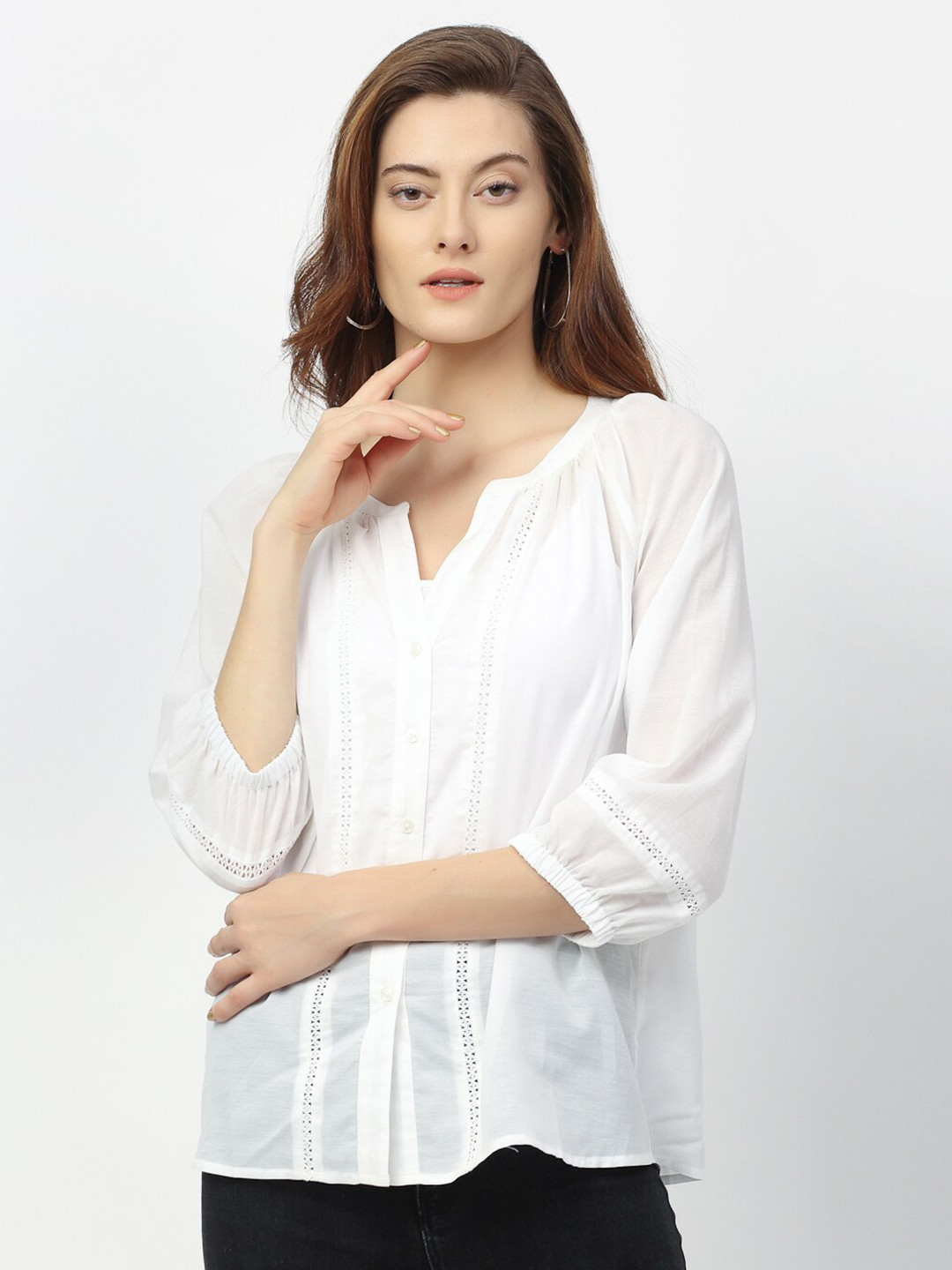

Rigo Women White Semi Sheer Shirt Style Top