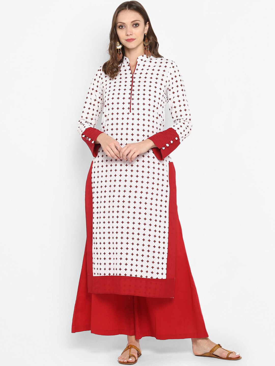 

Aprique FAB Women White & Maroon Printed Straight Kurta