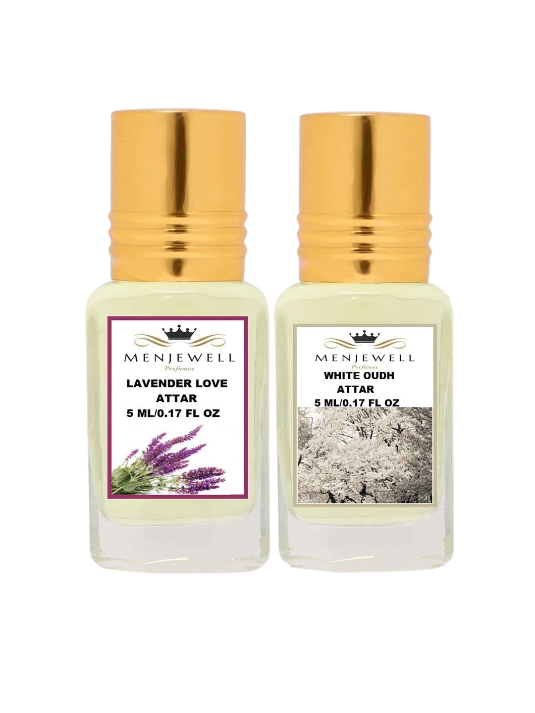 

Menjewell Set Of 2 Lavender Love & White Oudh Attar Perfume, Transparent