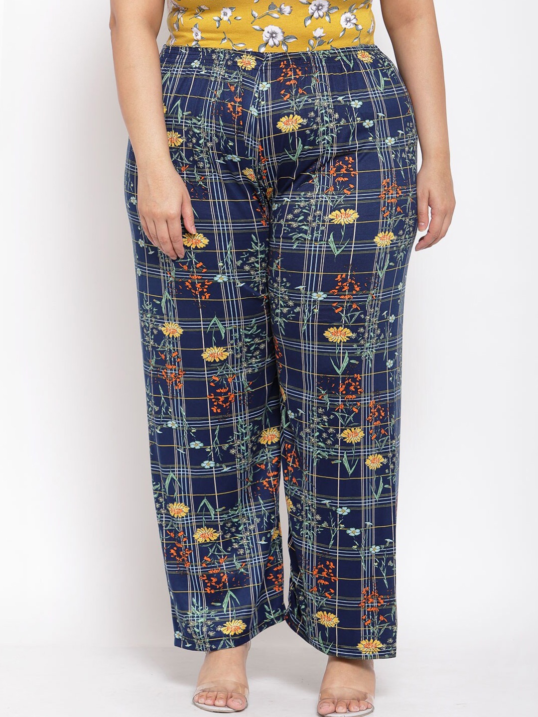 

KLOTTHE Women Blue & Orange Floral Printed Palazzos