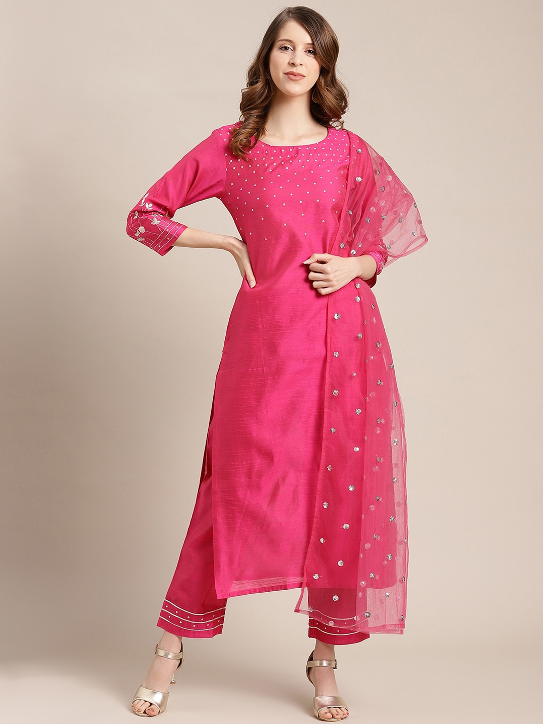 

Varanga Women Magenta Printed Kurta with Palazzos & With Dupatta
