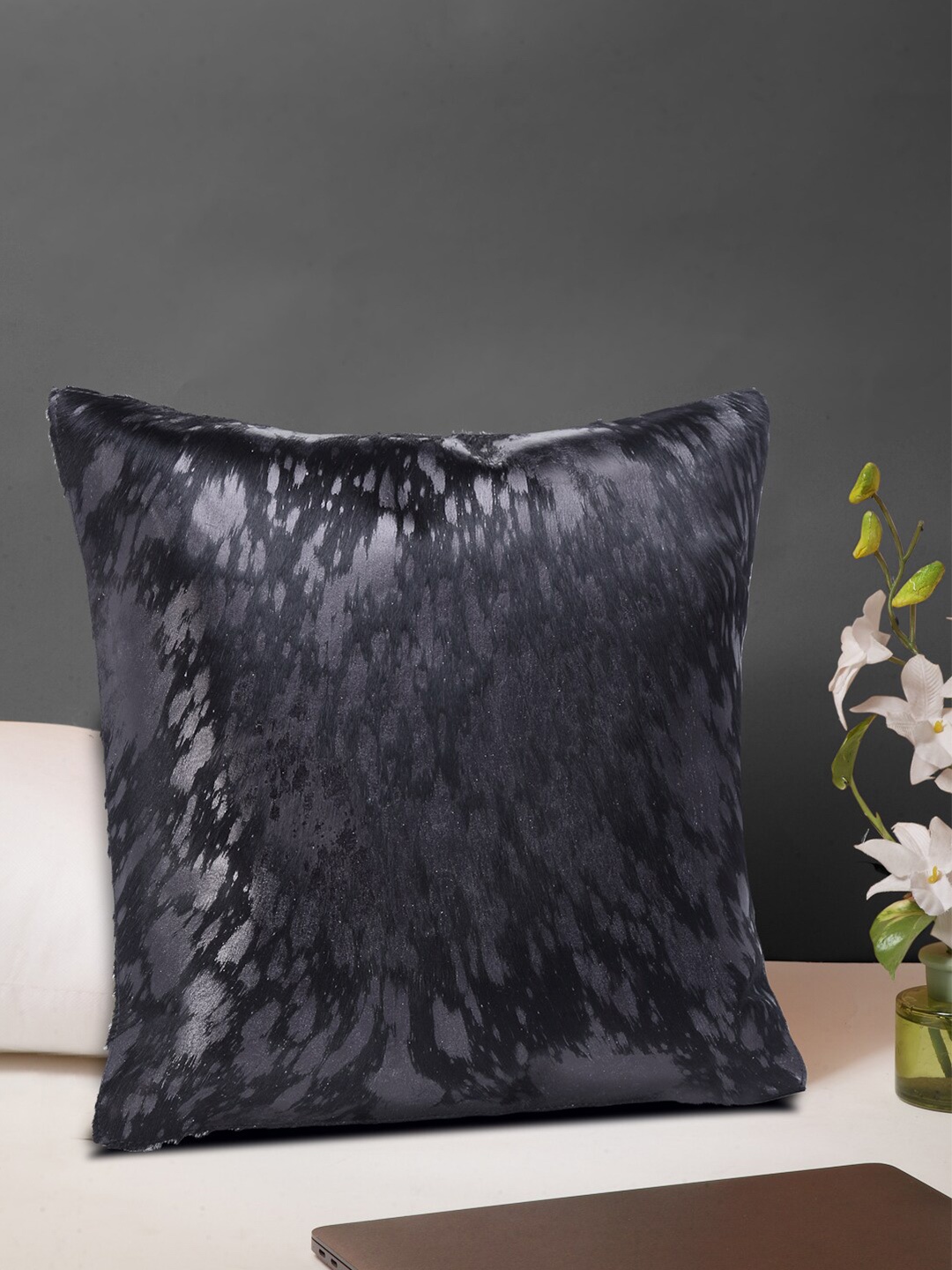 

IMUR Black & Grey Abstract Leather Square Cushion Covers