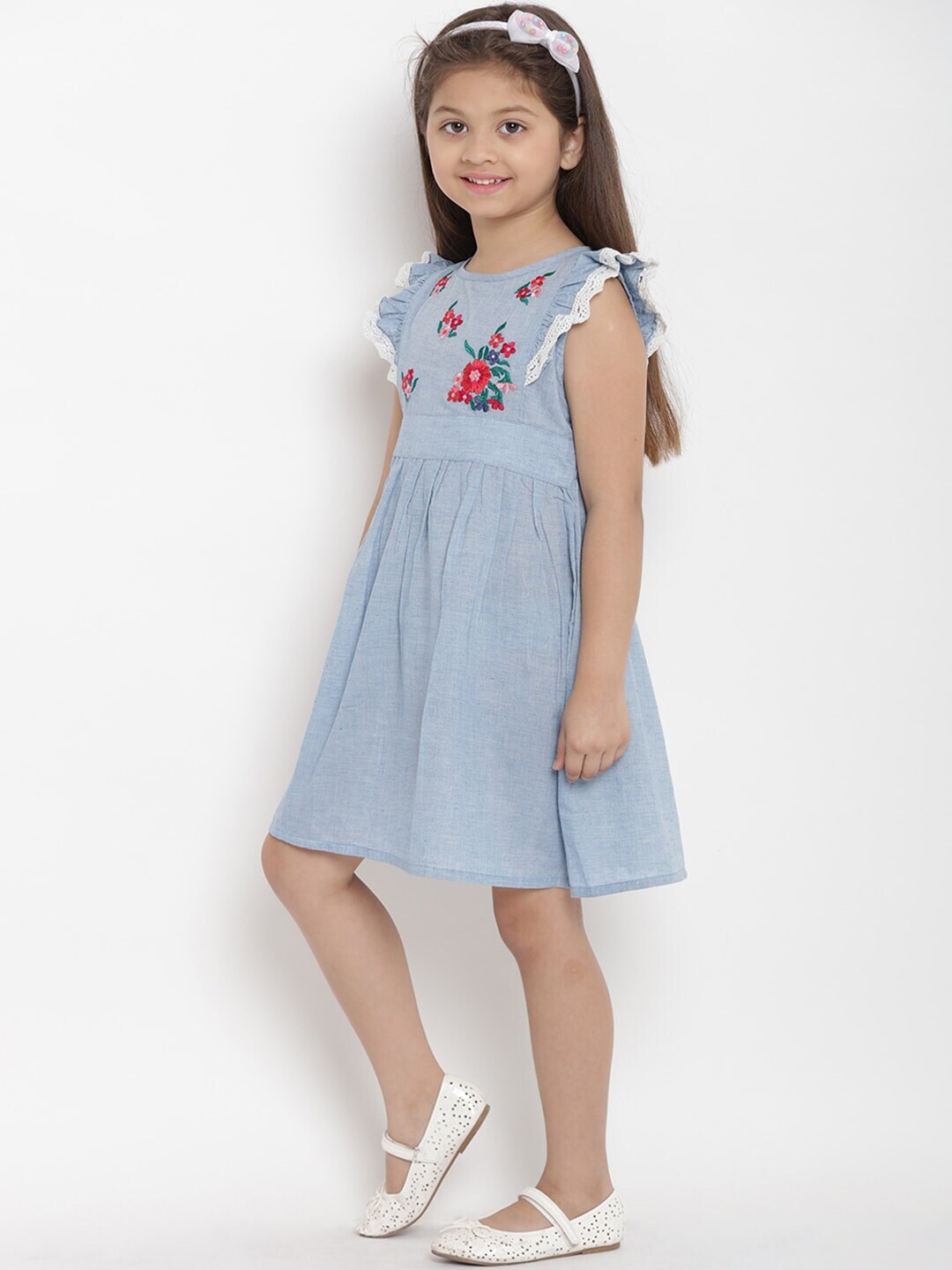 

Bitiya by Bhama Girls Blue & Red Floral Embroidered Dress