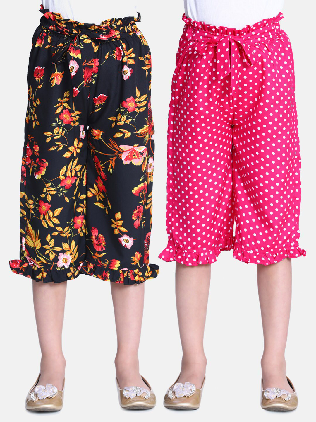 

Cutiekins Girls Black & Pink 2 Printed Capris
