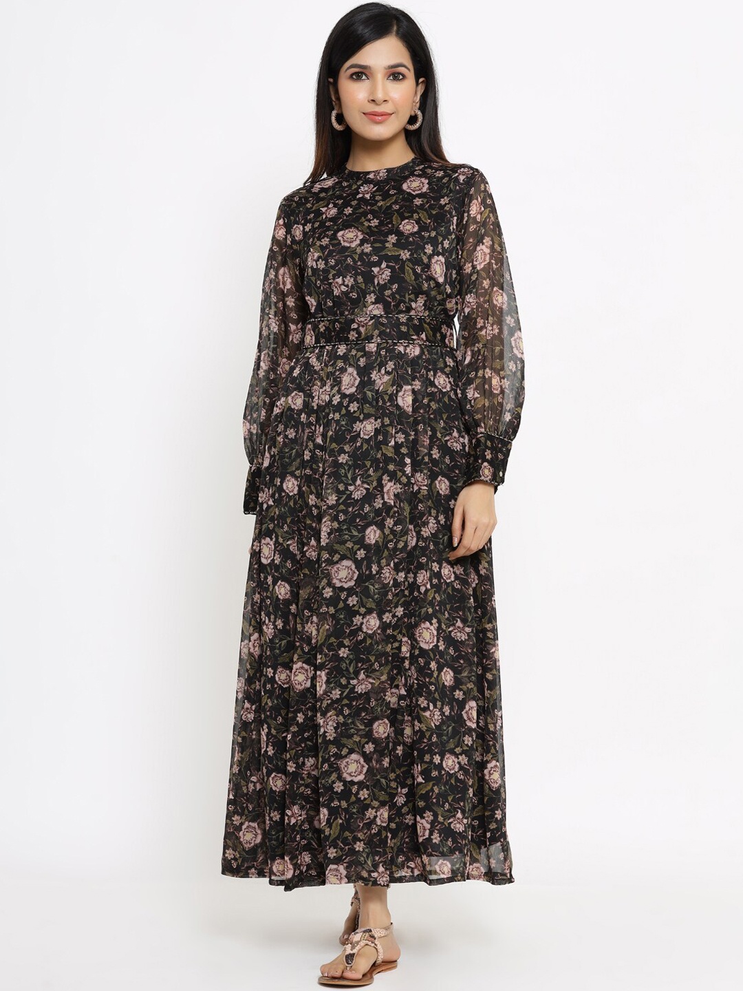 

Juniper Black & Multicoloured Floral Chiffon Maxi Dress