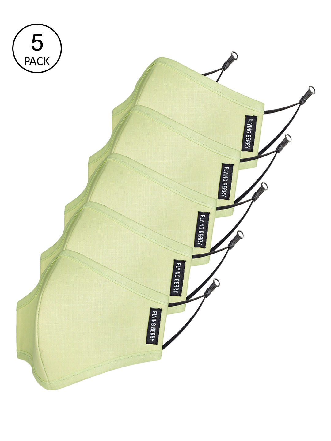 

FLYING BERRY Unisex Pack Of 5 Solid 3-Ply Reusable Anti Pollution Linen N95 Masks, Green