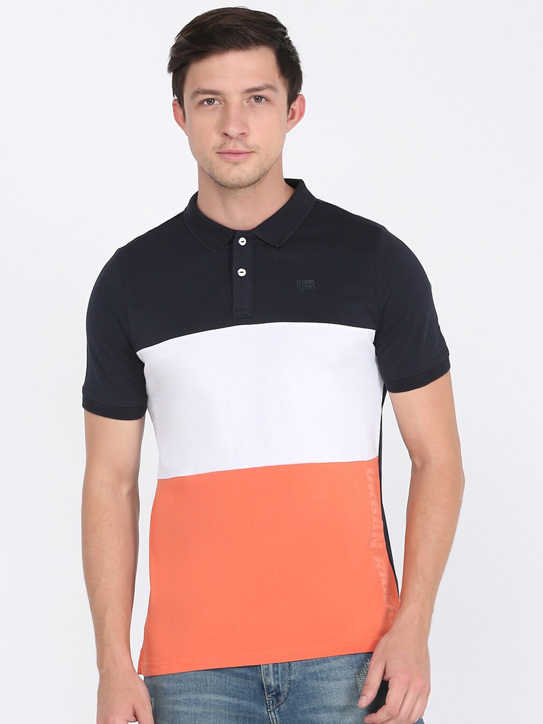 

Lee Men Navy Blue & White Colourblocked Polo Collar T-shirt