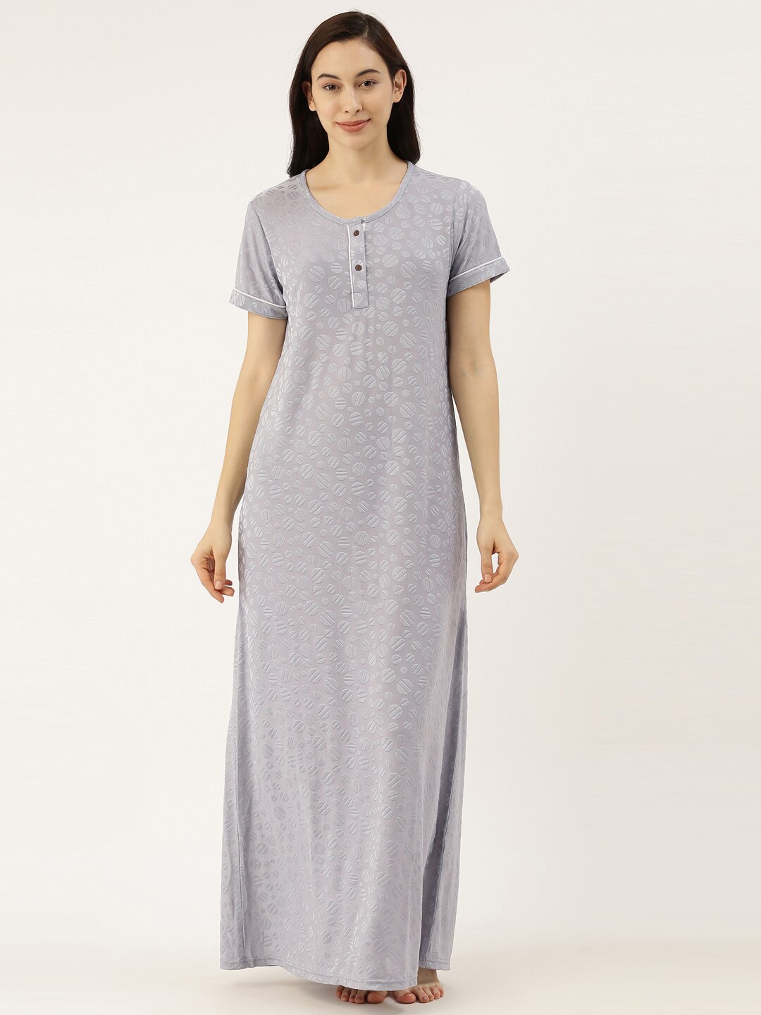 

Bannos Swagger Grey Printed Maxi Nightdress