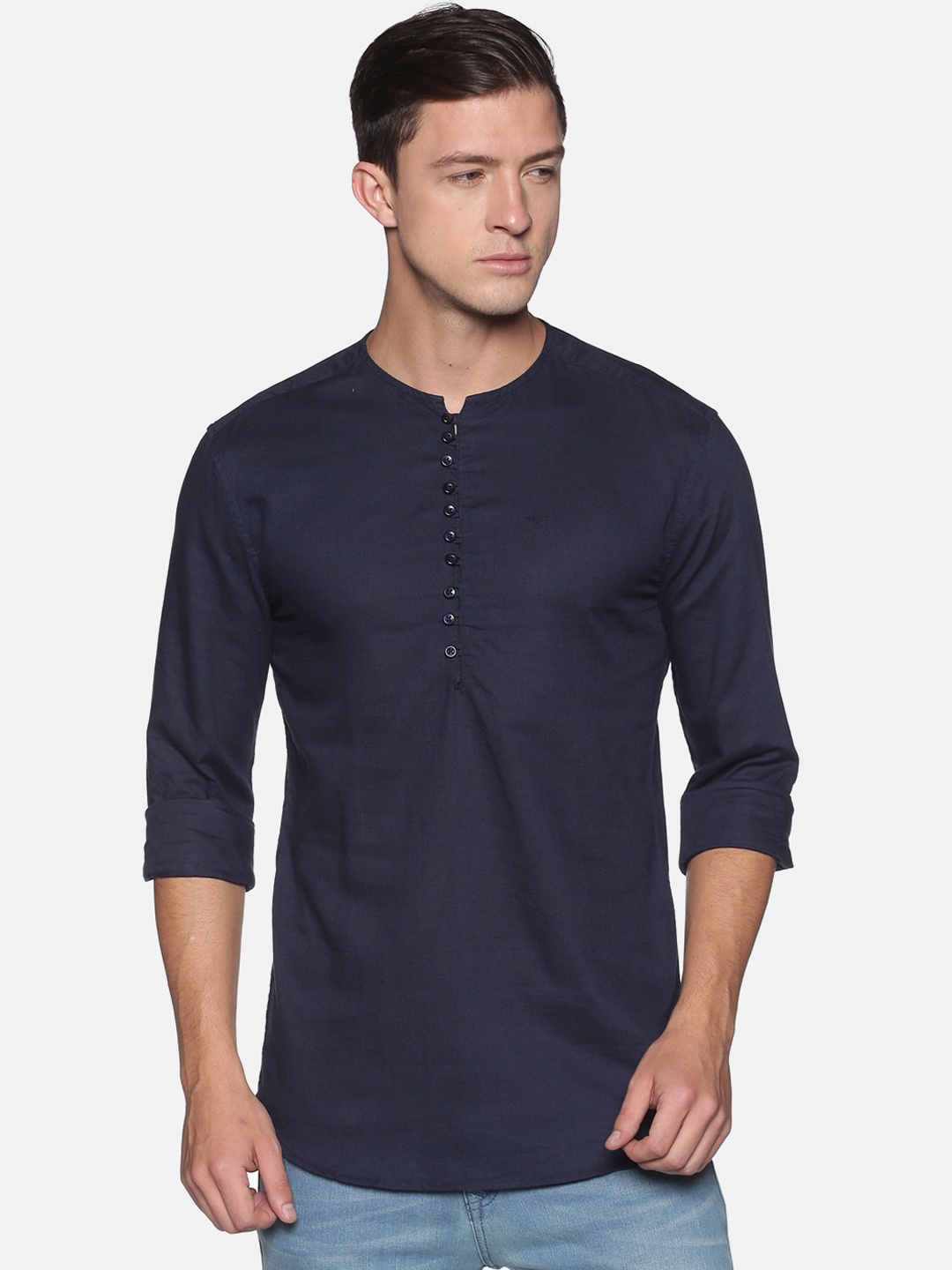 

SHOWOFF Men Navy Blue Thread Work Kurta