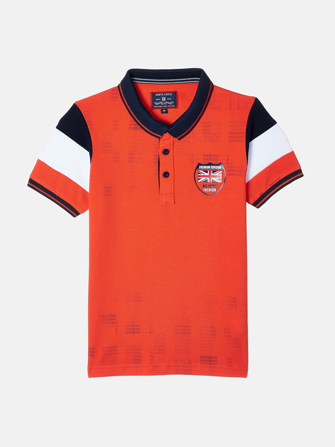 

Monte Carlo Boys Orange Colourblocked Polo Collar Applique T-shirt