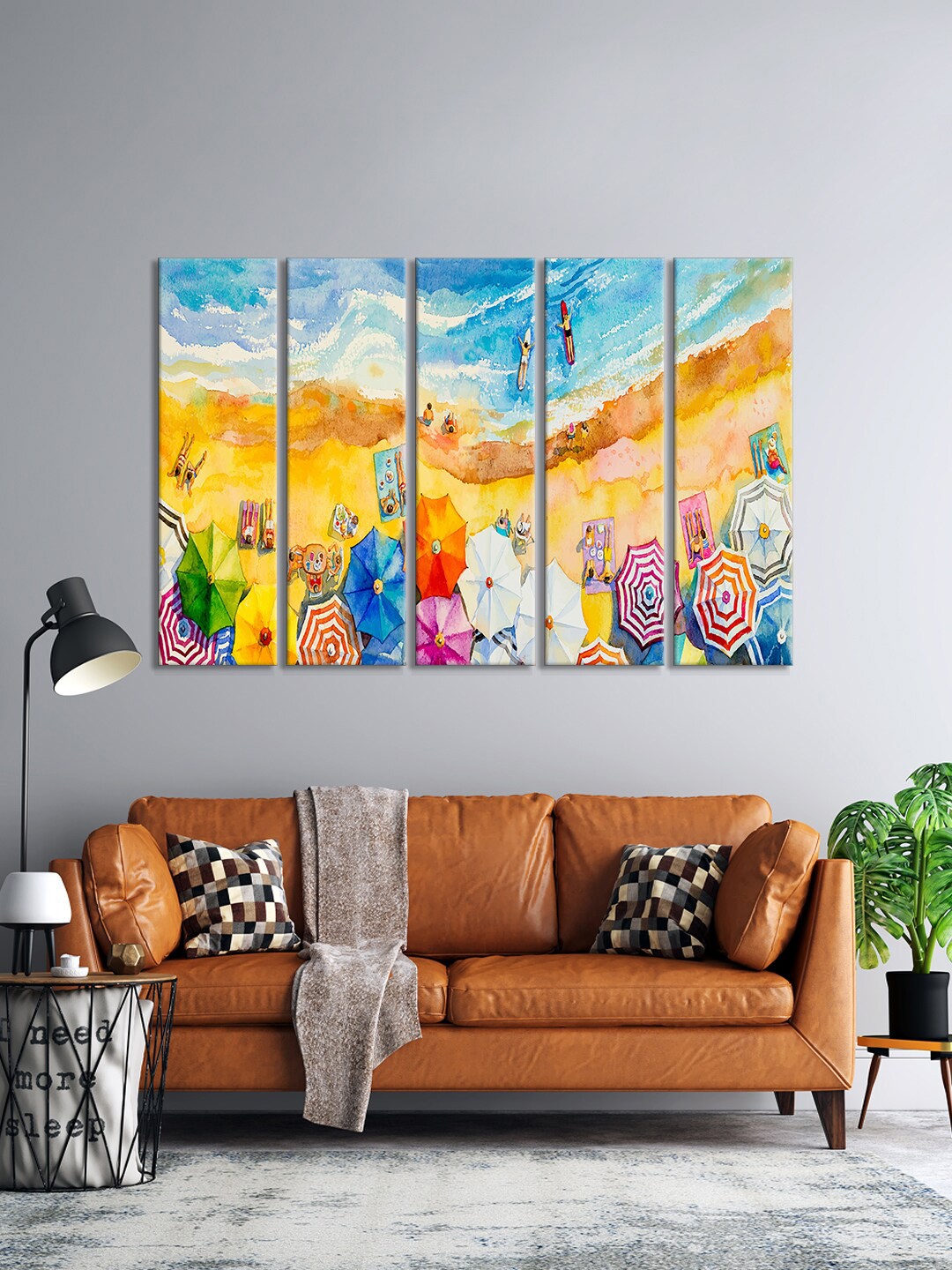 

999Store Set Of 5 Yellow & Blue Seatop View Colorful Of Lovers Wall Art Frames