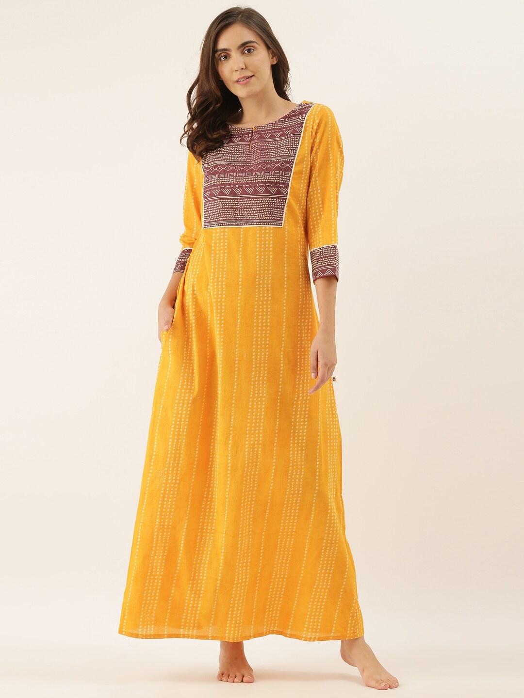 

Bannos Swagger Yellow Printed Maxi Nightdress