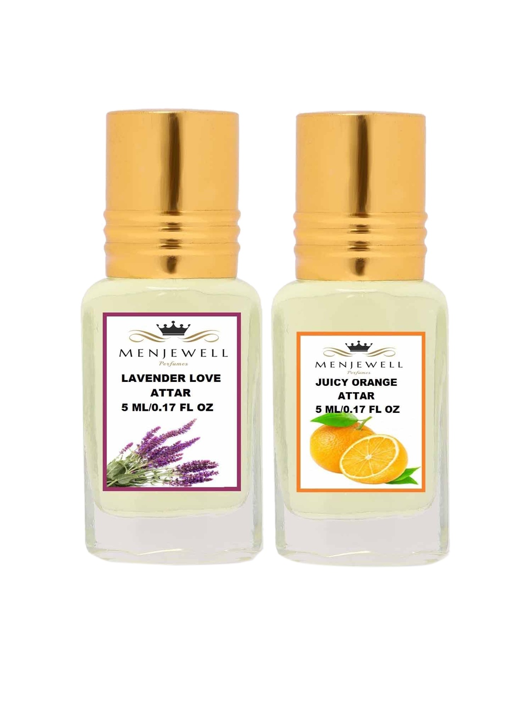 Menjewell Set of 2 Lavender Love Juicy Orange Attar 10ml, Transparent