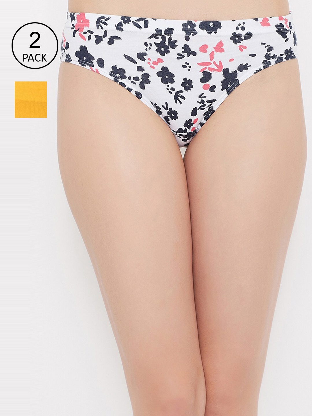 

Clovia Women Pack Of 2 Printed Hipster Briefs COMPN1131S, Yellow