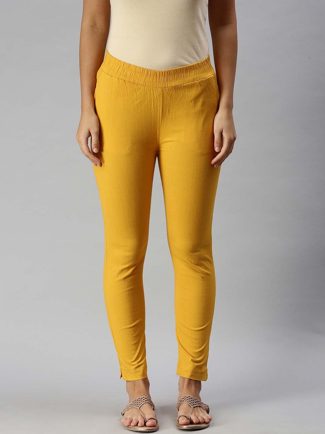 

Soch Women Yellow Cigarette Trousers