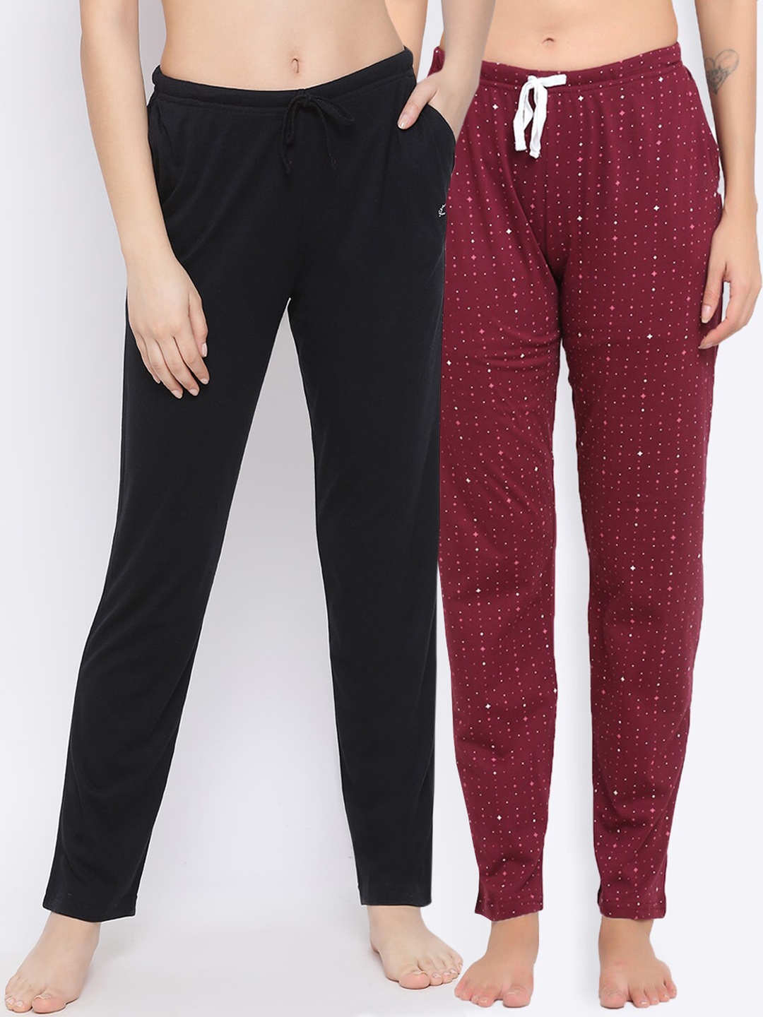 

Kanvin Women Pack of 2 Pure Cotton Lounge Pants, Maroon