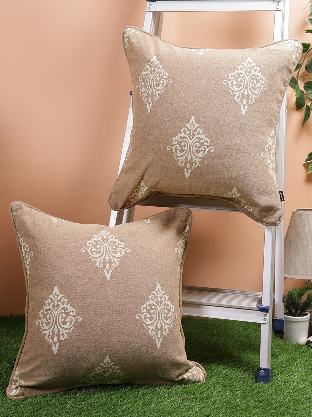 

Soumya Beige & White Set of 2 Ethnic Motifs Square Cushion Covers