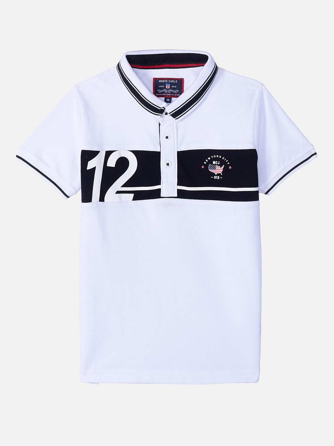 

Monte Carlo Boys White Colourblocked Polo Collar T-shirt