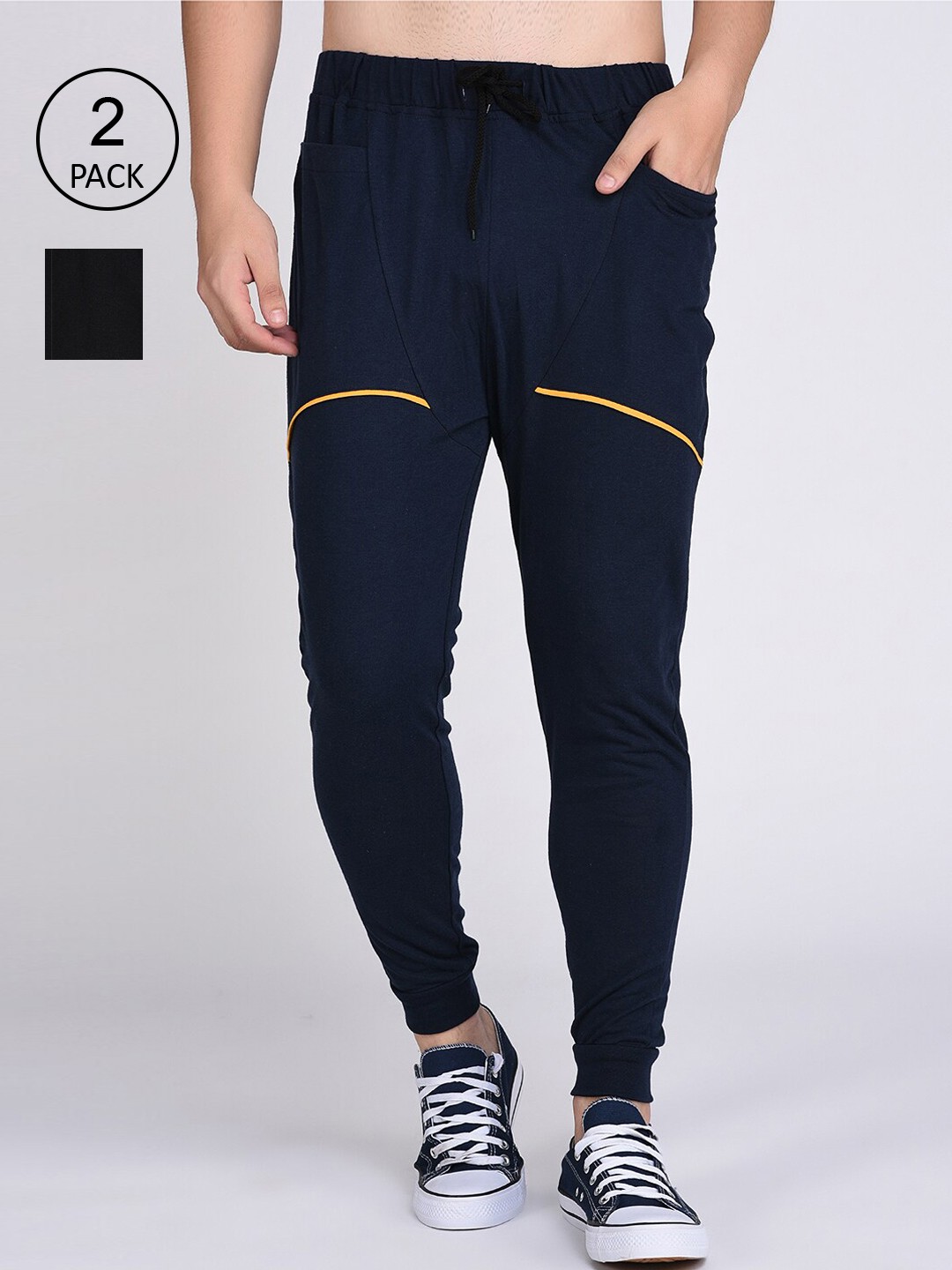 

Rigo Men Pack Of 2 Black & Navy Blue Cotton Sports Joggers