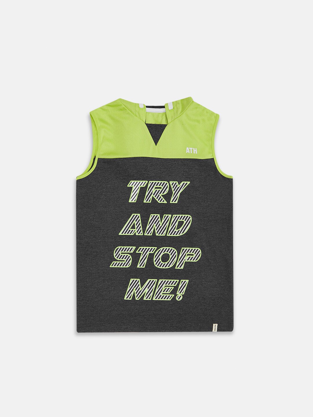 

Pantaloons Junior Boys Lime Green & Grey Typography Printed T-shirt