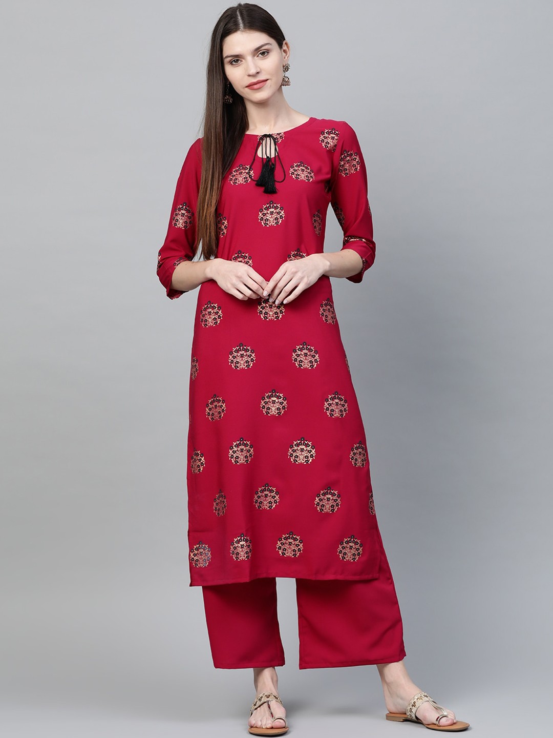 

ZIYAA Women Pink & Beige Floral Printed Floral Crepe Kurta