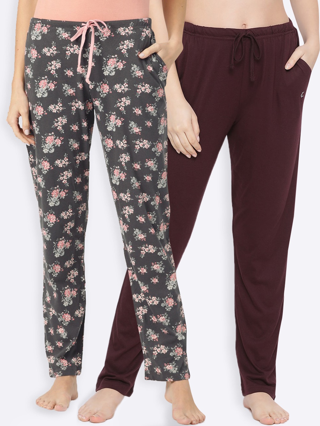 

Kanvin Women Pack Of 2 Pure Cotton Lounge Pants, Brown