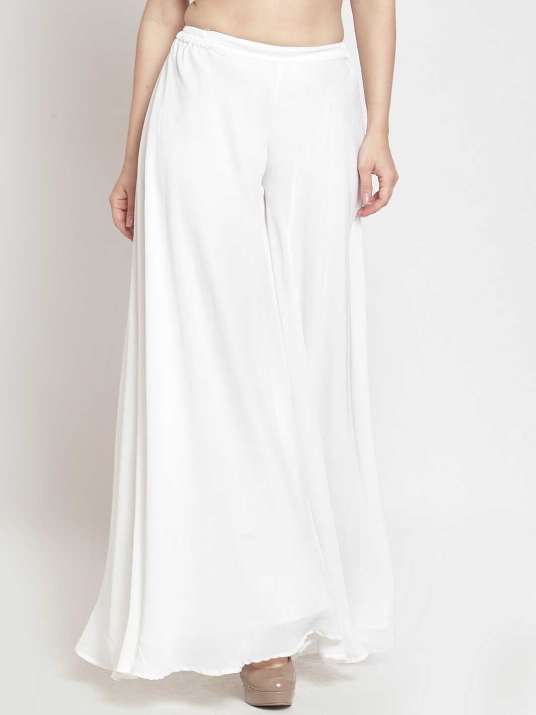 

Just Wow Women White Flared Georgette Palazzos
