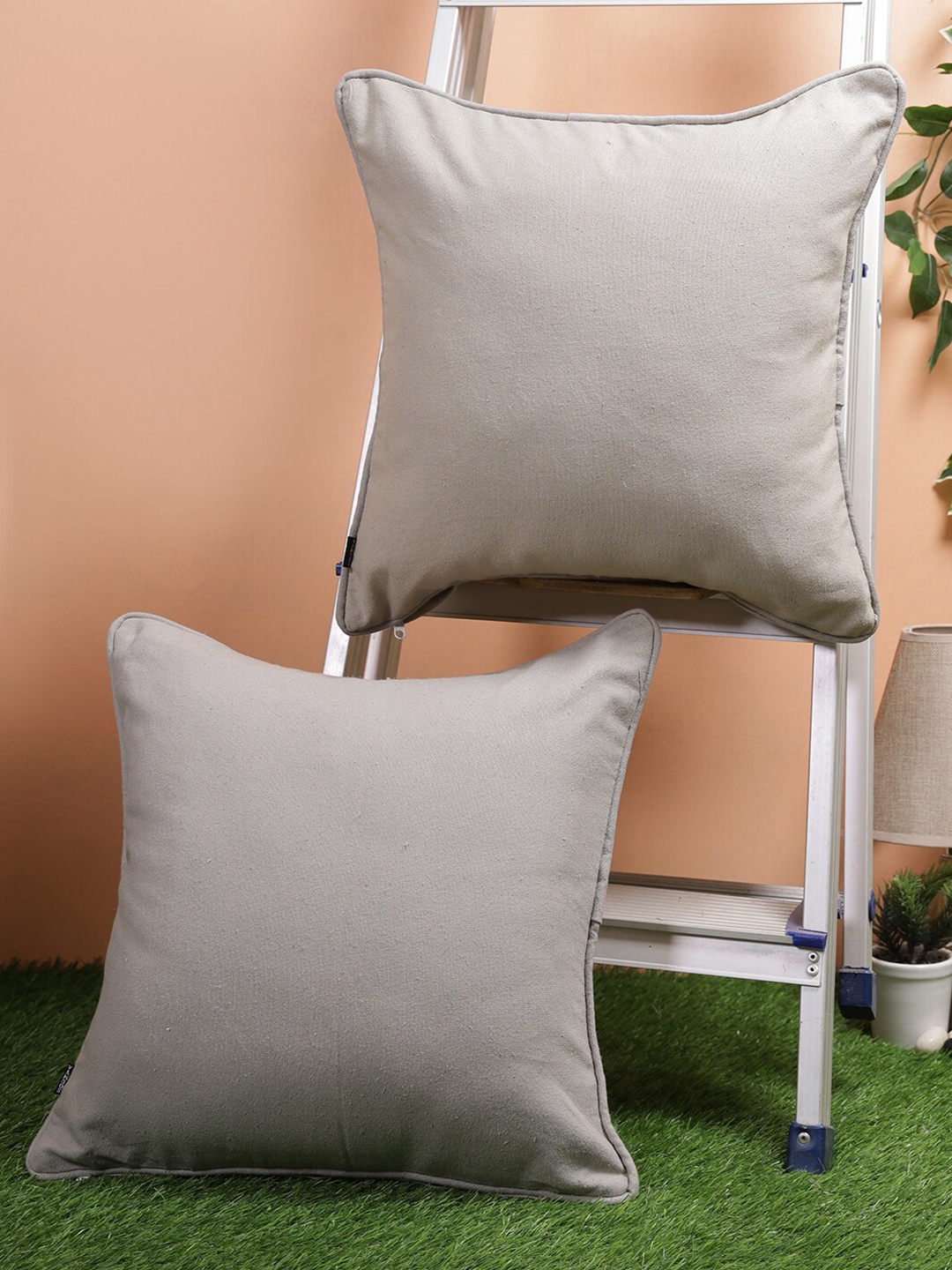 Soumya Set Of 2 Grey Square Cushion Covers