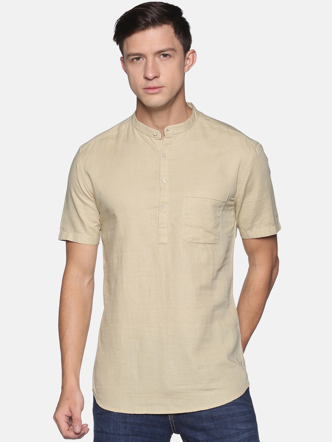 

SHOWOFF Men Beige Solid Slim Fit Kurta