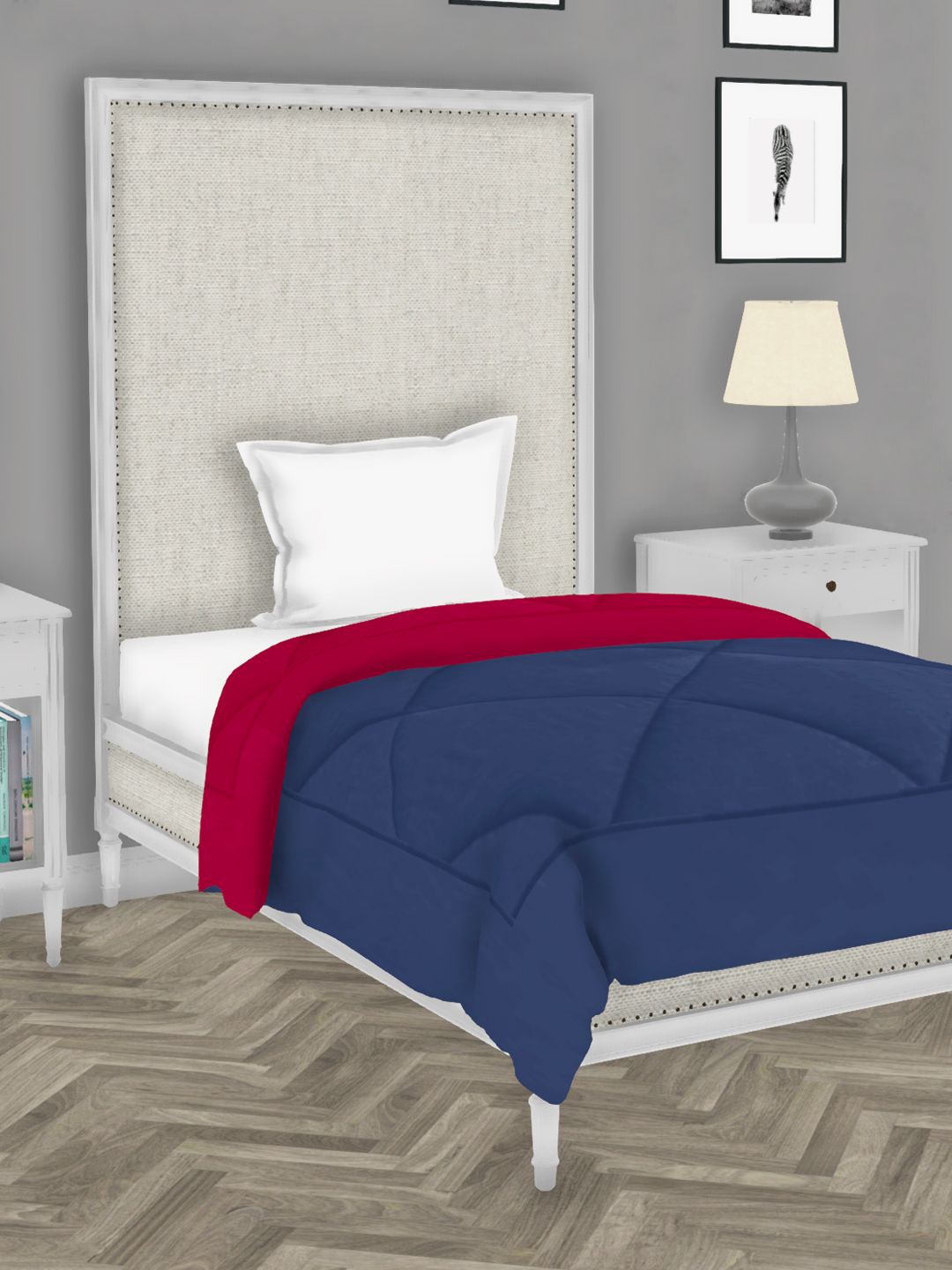 

BIANCA Navy Blue & Red Microfiber AC Room 300 GSM Single Bed Quilt