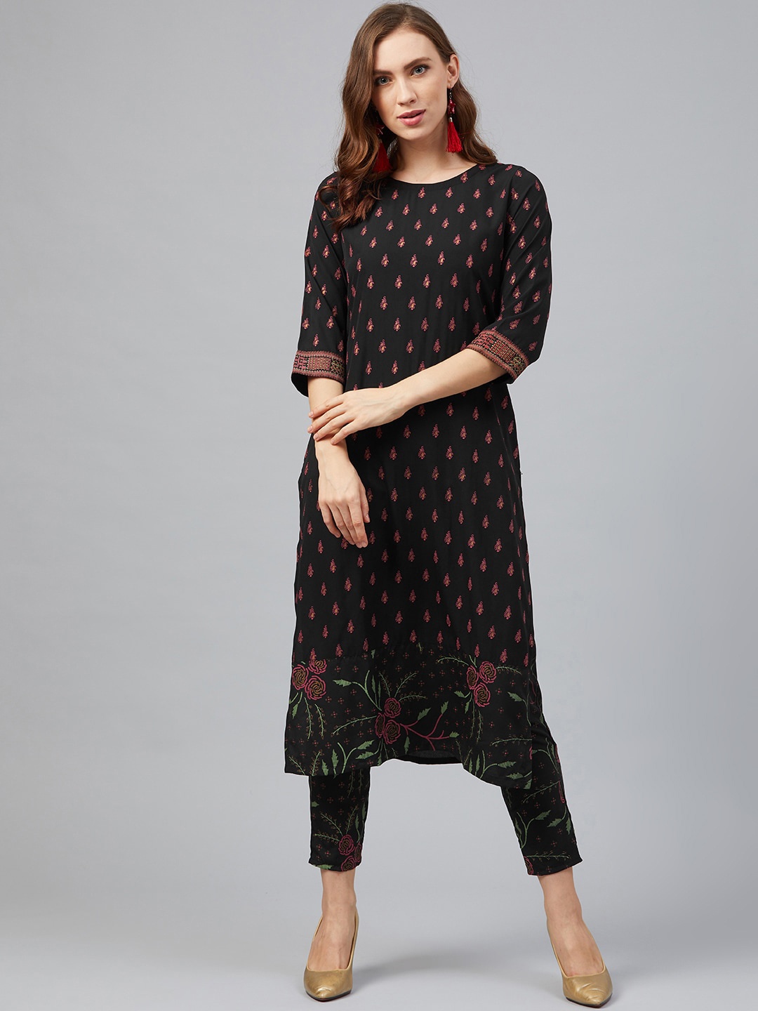 

ZIYAA Women Black Ethnic Motifs Printed Crepe Kurta