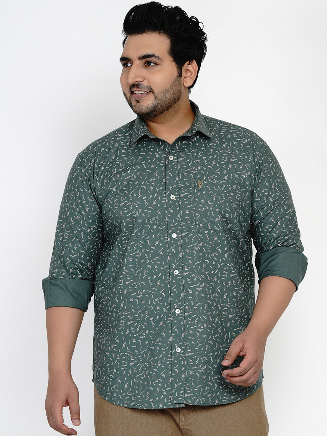 

John Pride Men Green Floral Printed Plus Size Casual Shirt