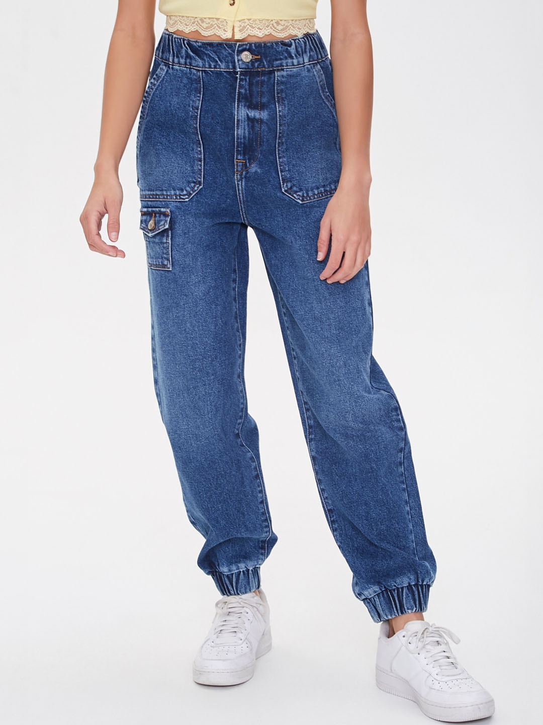 

FOREVER 21 Women Blue Light Fade Cotton Joggers