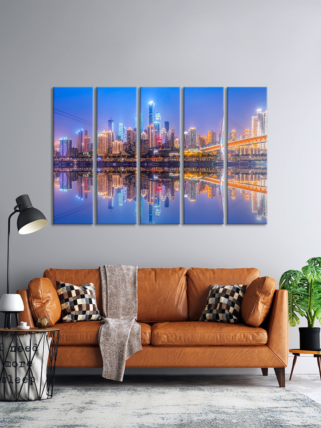 

999Store Set Of 5 Blue & Orange Modern Art New York City Framed Wall Art