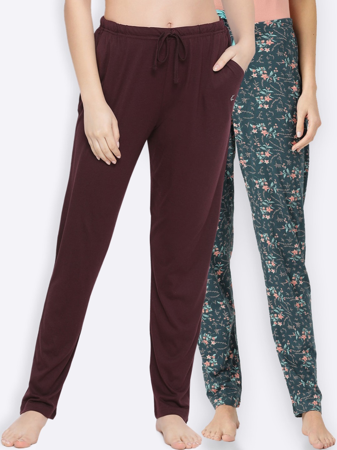 

Kanvin Women Pack Of 2 Printed Cotton Lounge Pants, Brown
