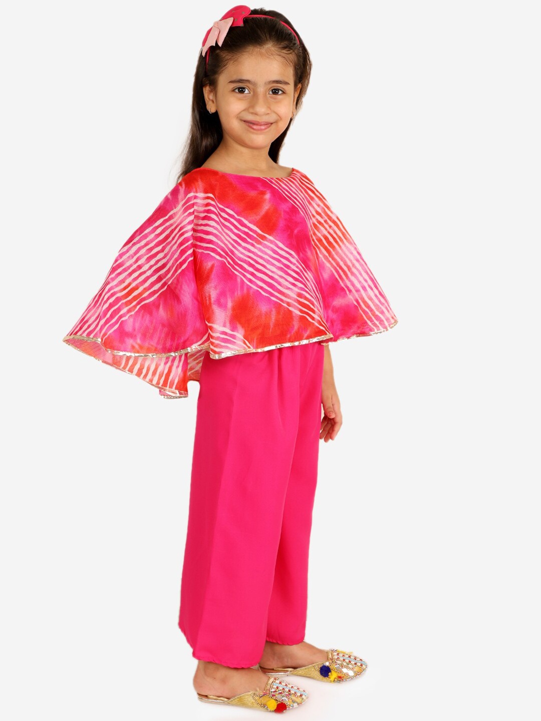 

Chipbeys Girls Pink & Orange Printed Cape Top with Palazzos