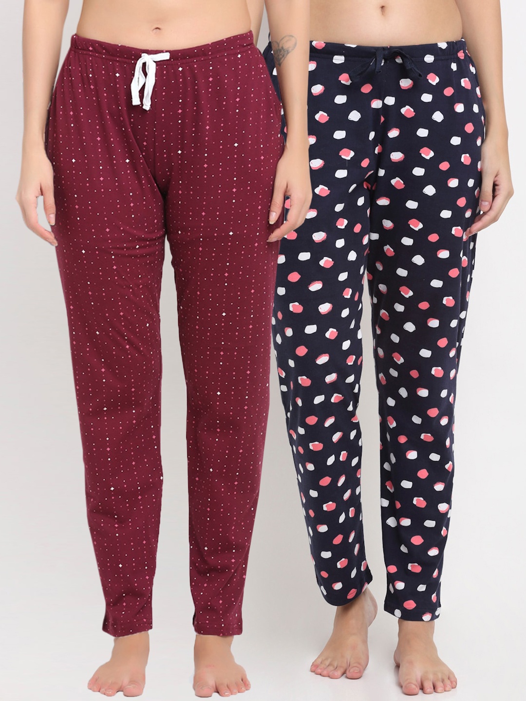 

Kanvin Women Pack Of 2 Printed Pure Cotton Lounge Pants, Maroon