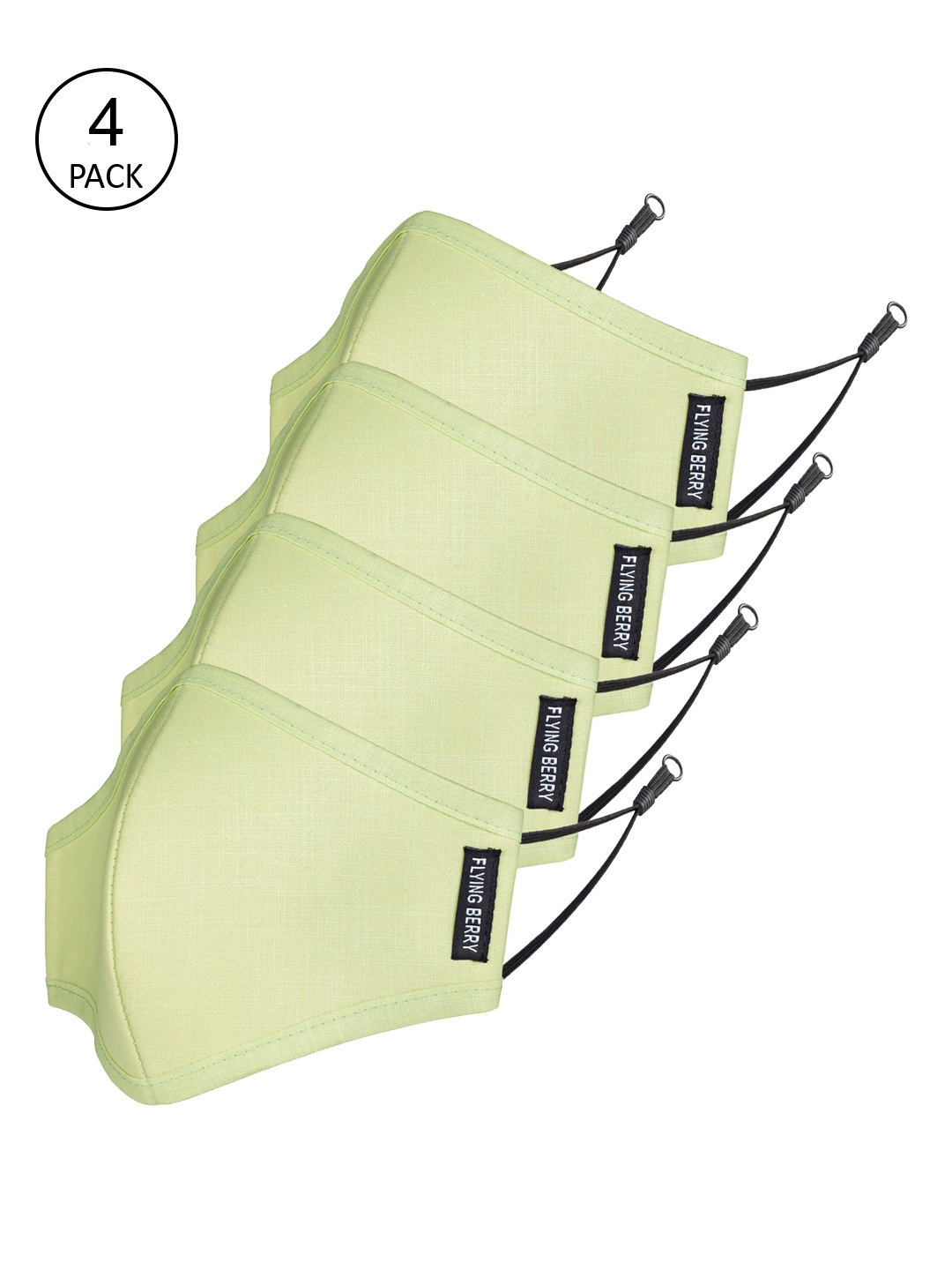 

FLYING BERRY Unisex Pack Of 4 Solid 3-Ply Reusable Anti Pollution Linen N95 Masks, Green