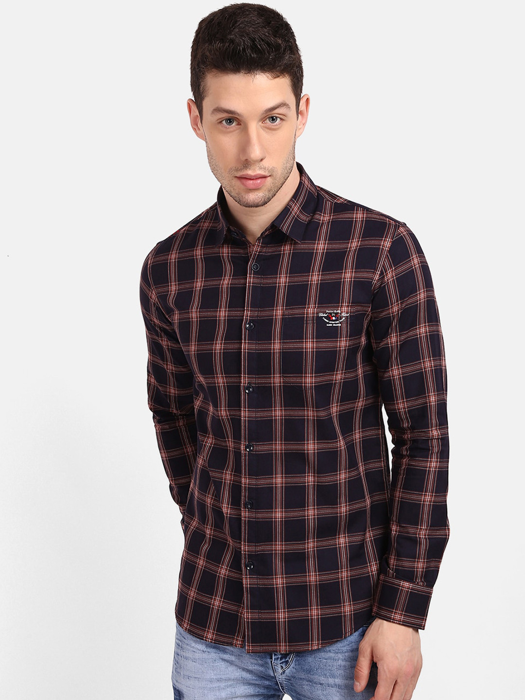 

V2 Value & Variety Men Navy Blue Regular Fit Checked Casual Shirt