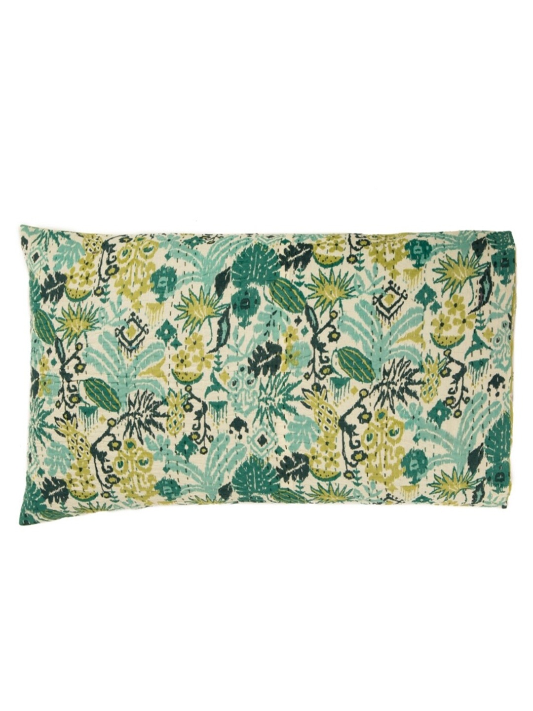 

Chumbak Green & Blue Stay On Tropic Handcrafted Pure Cotton Kantha Embroidered Pillow Cover
