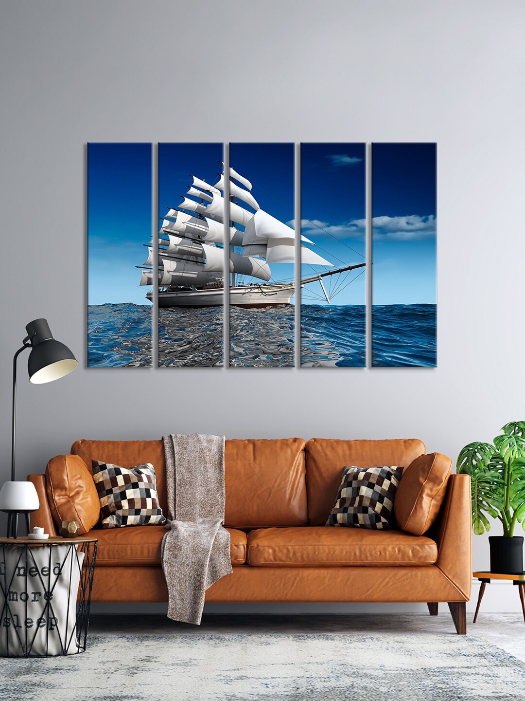

999Store Set Of 5 Blue & White Sea Boat Framed Wall Art