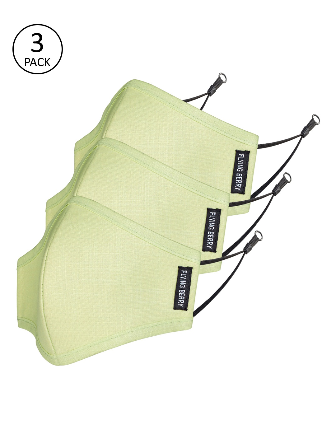 

FLYING BERRY Unisex Pack Of 3 Solid 3-Ply Reusable Anti Pollution Linen N95 Masks, Green
